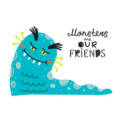 Cute isolated monster on a white background.