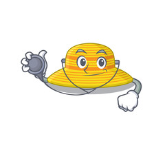 Smiley doctor cartoon character of summer hat with tools