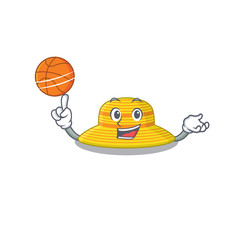 Sporty cartoon mascot design of summer hat with basketball