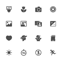 Camera function flat icons in gray