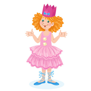 Little cute girl in a Princess costume. For a school party. In cartoon style. Vector flat illustration.