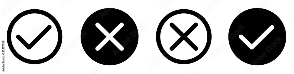 Poster tick and cross set. set of cross and checkmark. checkmark cross vector icons.x black mark set.cross 
