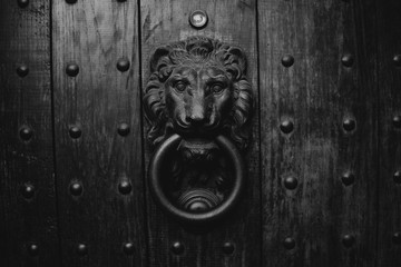 ancien heurtoir de porte avec un lion