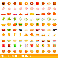 100 food icons set. Cartoon illustration of 100 food icons vector set isolated on white background