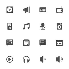 Music equipment flat icons in gray