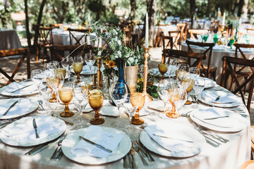 Outdoor wedding table set up 