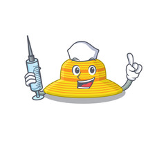 Summer hat humble nurse mascot design with a syringe