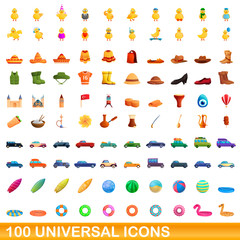 Fototapeta premium 100 universal icons set. Cartoon illustration of 100 universal icons vector set isolated on white background