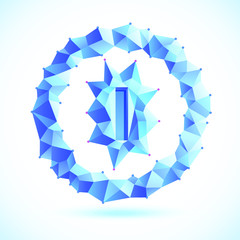 Obraz premium Polygonal letter symbol in the distort shape circle. Blue color gamma and sharp corner edges