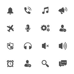 Smartphone features flat icons in gray