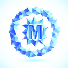 Obraz premium Polygonal letter symbol in the distort shape circle. Blue color gamma and sharp corner edges