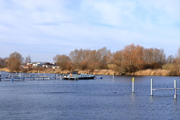 Boat Dock and Basin Marina Empty Awaiting Boating and Shipping Season on Water, Lake and River in Werder/Havel, Brandenburg, Germany in Europe