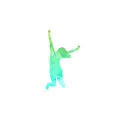 Silhouette of girl jumping. Watercolor texture. Isolated on white background. Flat style vector illustration