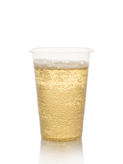 yellow soda plastic cup isolated on white