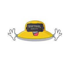 A cartoon image of summer hat using modern Virtual Reality headset