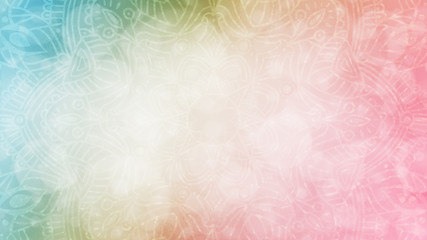 Soft pastel rainbow textured bokeh background with mandala