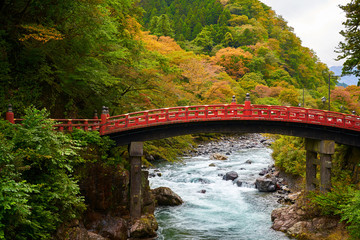 landmark of shinkyo bridge in autumn season nikko japan