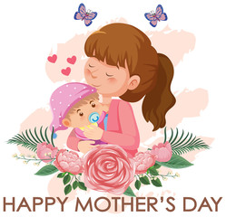 Template design for happy mother's day with mom and baby