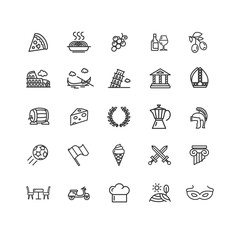 Italy Sign Black Thin Line Icon Set. Vector