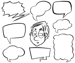 Doodle drawing of man and speech bubbles on white background