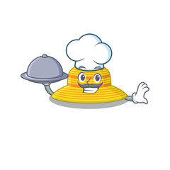 mascot design of summer hat chef serving food on tray