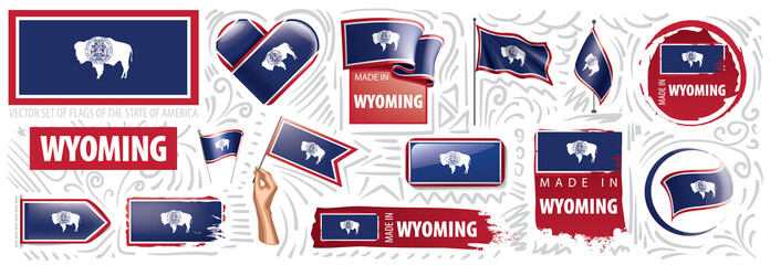 Vector set of flags of the American state of Wyoming in different designs
