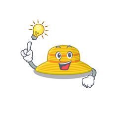 Mascot character of smart summer hat has an idea gesture