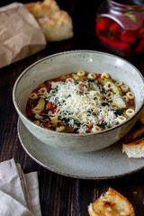 Italian minestrone soup. National cuisine. Recipe. Vegetarian food. Healthy eating. Diet.