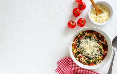 Italian minestrone soup. National cuisine. Recipe. Vegetarian food. Healthy eating. Diet.