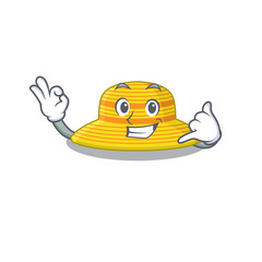 Caricature design of summer hat showing call me funny gesture