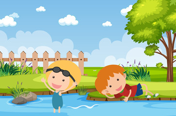 Obraz na płótnie Canvas Background scene with happy kids in the park