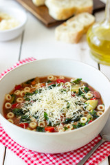 Italian minestrone soup. National cuisine. Recipe. Vegetarian food. Healthy eating. Diet.