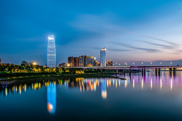 Obraz premium Night view of modern city, Wuhan, China