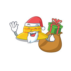 Cartoon design of summer hat Santa having Christmas gift