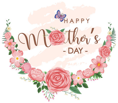 Template design for happy mother's day with pink roses