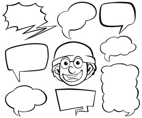 Doodle drawing of man and speech bubbles on white background