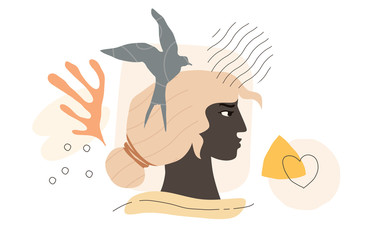 Female Head With Swallow