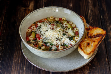 Italian minestrone soup. National cuisine. Recipe. Vegetarian food. Healthy eating. Diet.