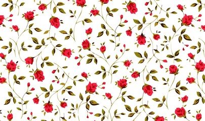 seamless pattern with red roses on white background