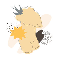 Female Torso And Swallow Bird