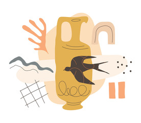 Jug And Swallow Abstract Composition