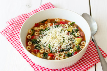 Italian minestrone soup. National cuisine. Recipe. Vegetarian food. Healthy eating. Diet.