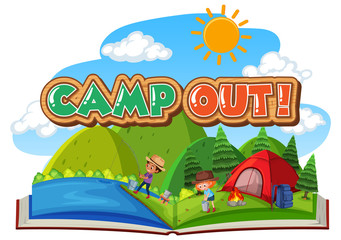 Font design for camp out with tent in the park