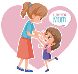 Template design for happy mother's day with mom and girl