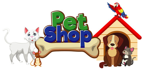 Font design for pet shop with many cute animals