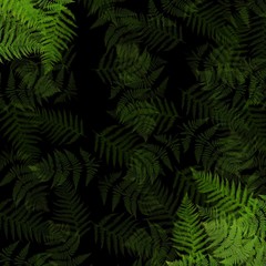 Naklejka na ściany i meble Abstract forest pattern with tropical plants. Leaves seamless pattern, green background. Texture for menu, booklet, banner, website. 
