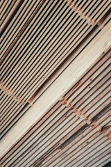 Wood and Sawmill. Large round logs harvested for construction.