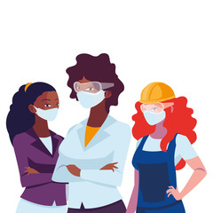female industrial workers working with face masks