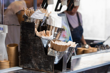 view of disposable sticks with spoons