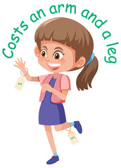 English idiom with picture description for costs an arm and a leg on white background